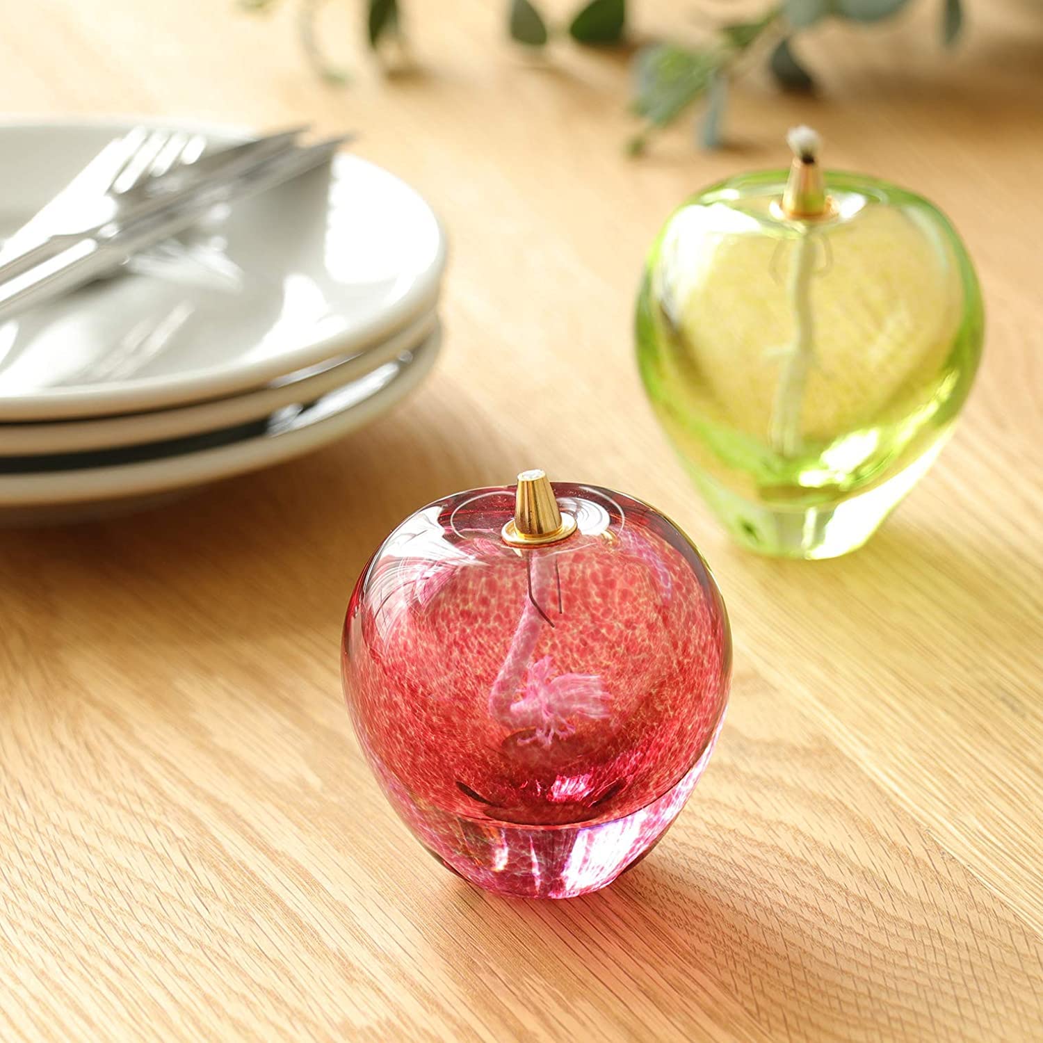 Amazon.co.jp: 津軽びいどろ×オイルランプ 赤りんご F-49700 : ホーム